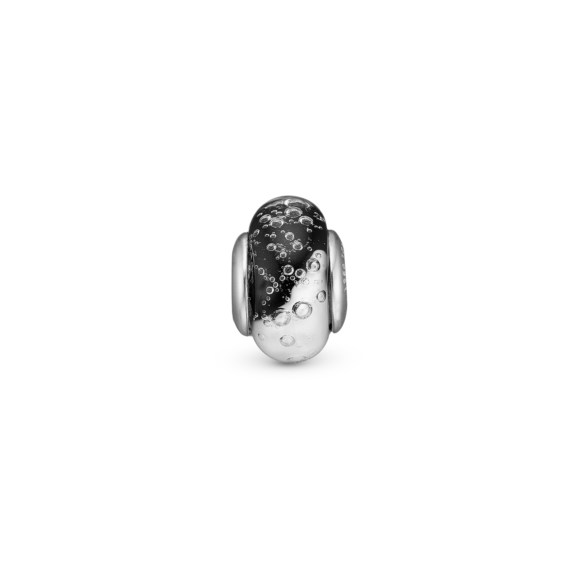 Bubbly Yin & Yang Globe Charm 6 mm for Classic Leather Bracelet - Sterling Silver with Glas