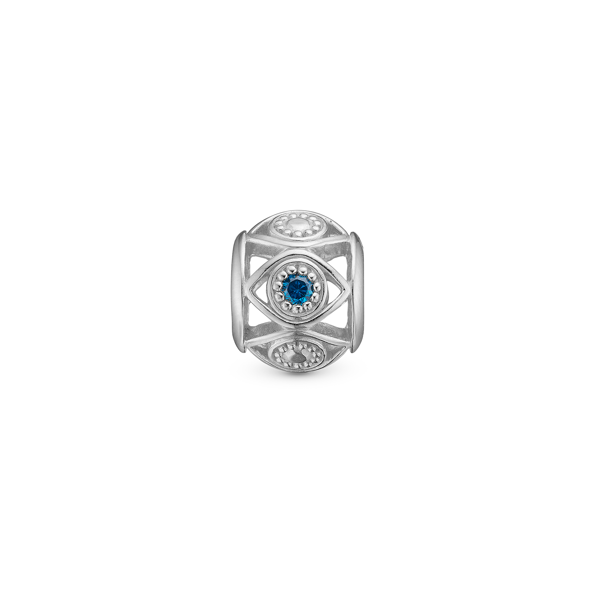 Magic Eye Charm 6 mm for Classic Leather Bracelet - Polished Sterling Silver with 1 Cubic Zirkonia