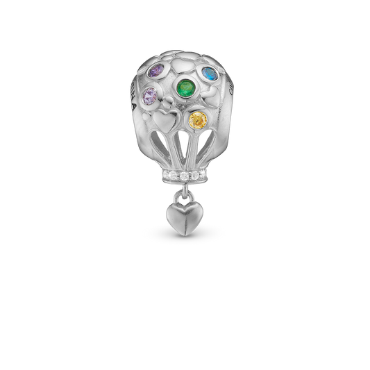 Love is in the Air Charm 6 mm for Classic Leather Bracelet - Polished Sterling Silver with 10 Multi color Cubic Zirkonia