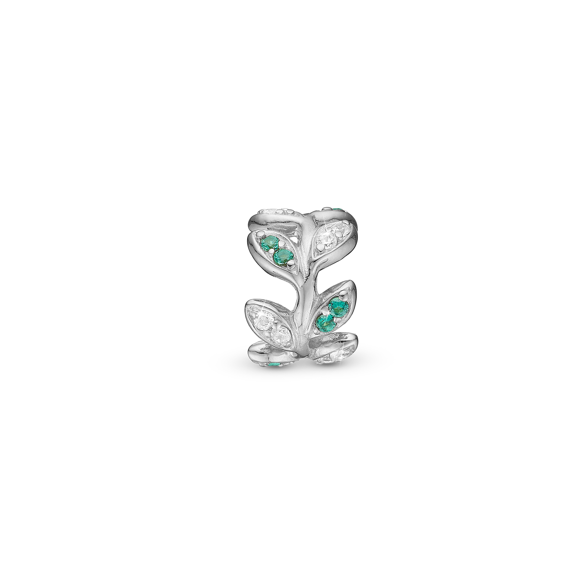 ColoWatchful Leaves Charm 6 mm for Classic Leather Bracelet - Polished Sterling Silver with 19 Multi color Cubic Zirkonia