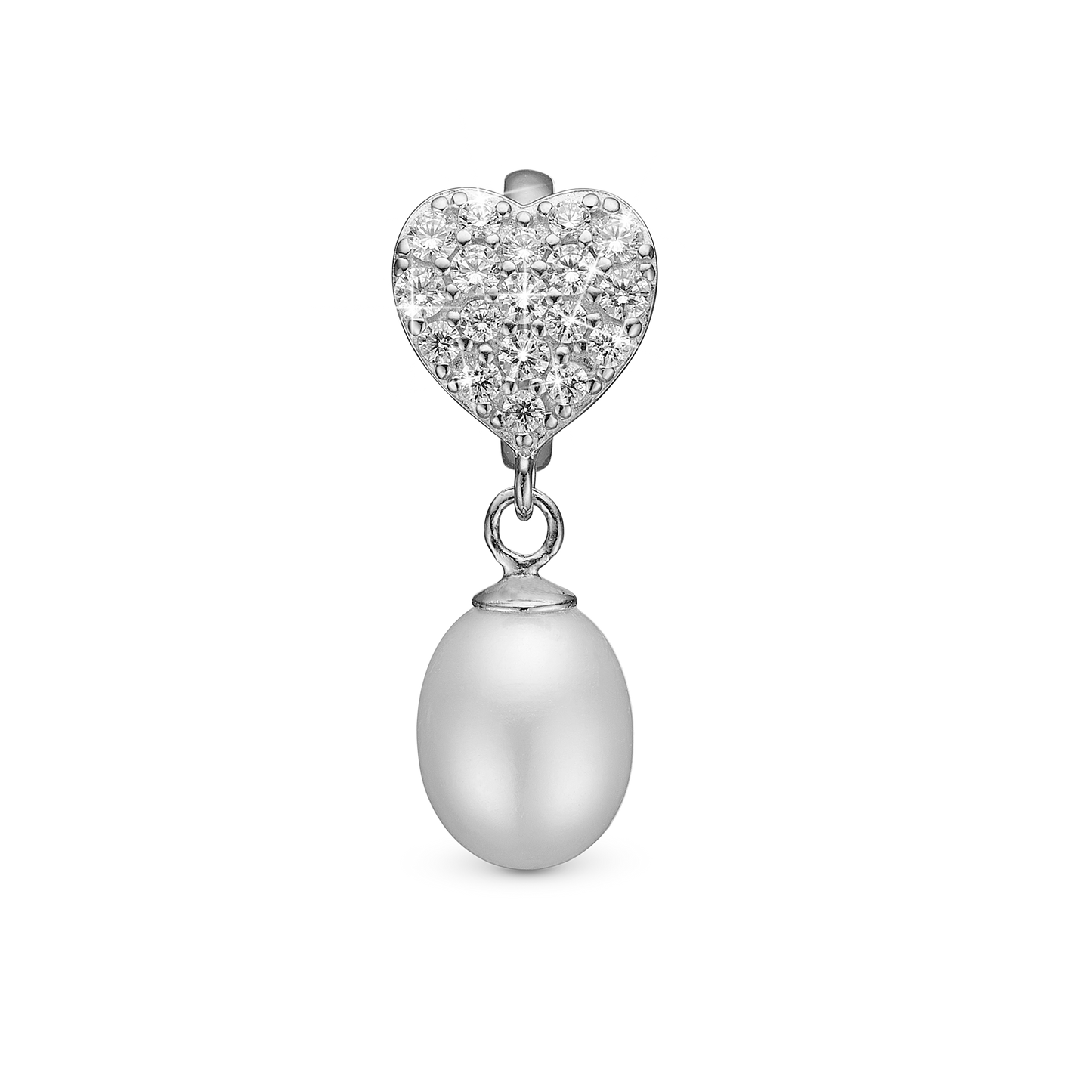 Sparkling Heart Charm 6 mm for Classic Leather Bracelet - Sterling Silver with 19 white Ferskvandsperler