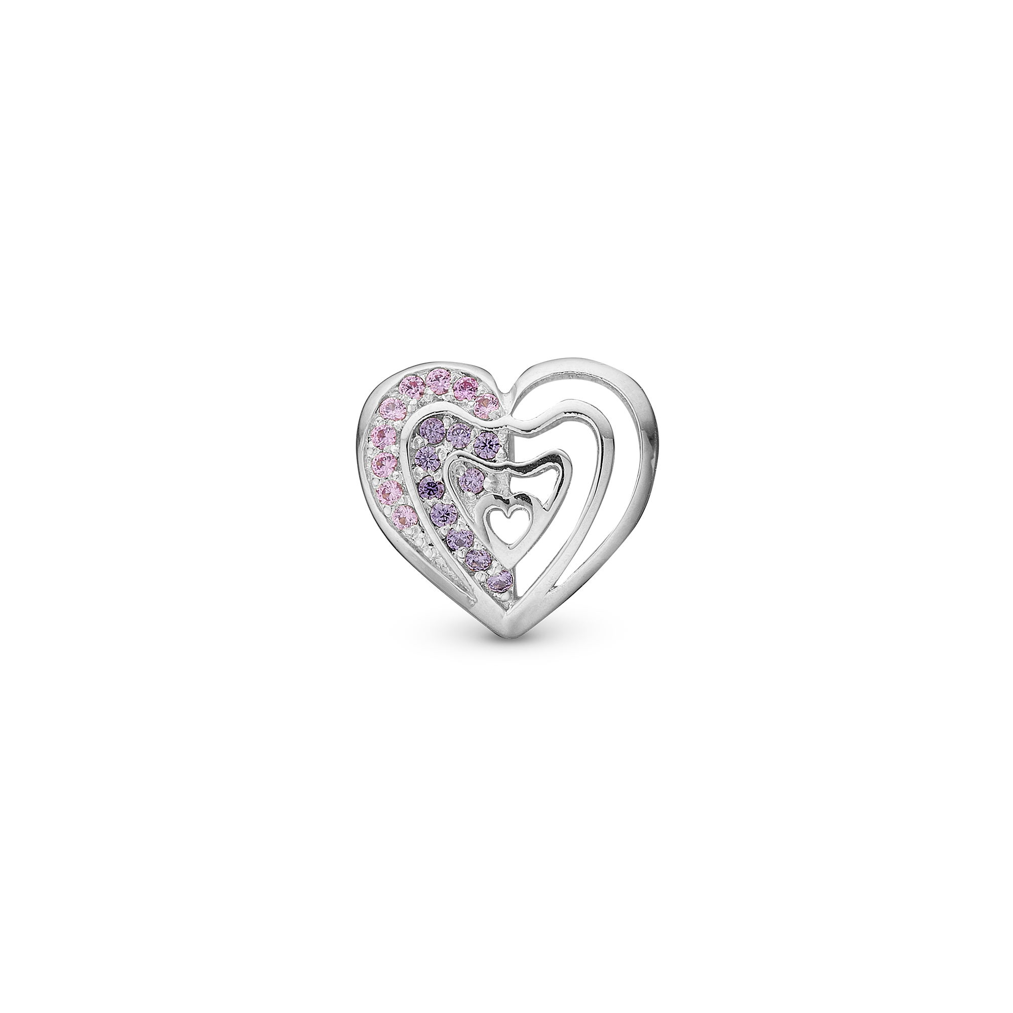 Rainbow Kiss Charm 6 mm for Classic Leather Bracelet - Sterling Silver with 17 PWatchple Cubic Zirkonia