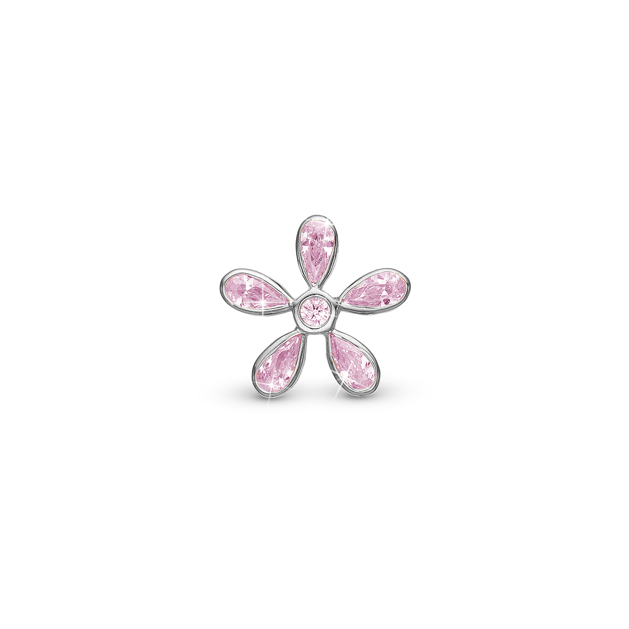 Magic Flower pink Charm 6 mm for Classic Leather Bracelet - Sterling Silver with 6 Pinke Cubic Zirkonia