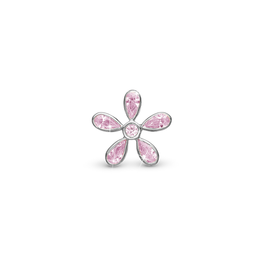 Magic Flower pink Charm 6 mm for Classic Leather Bracelet - Sterling Silver with 6 Pinke Cubic Zirkonia