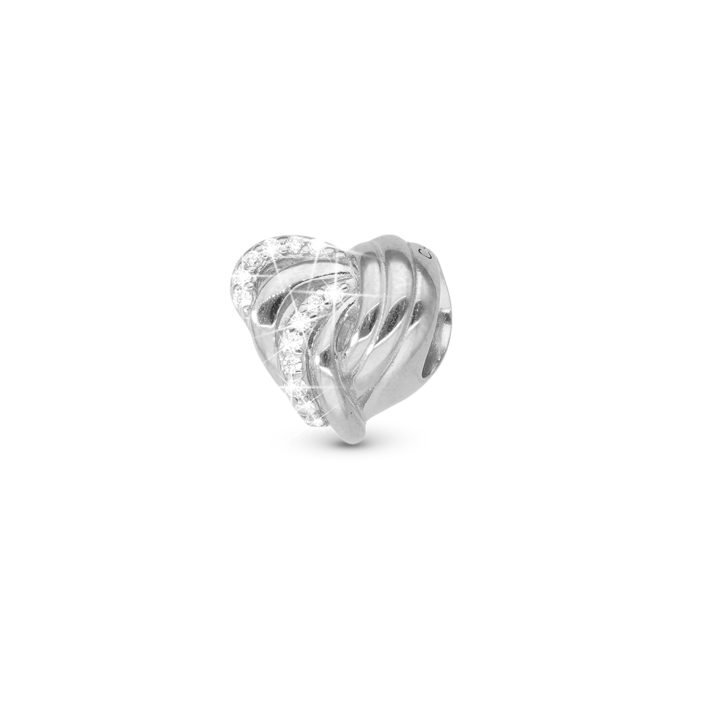 Spellbound Charm 6 mm for Classic Leather Bracelet - Polished Sterling Silver with 12 white Cubic Zirkonia