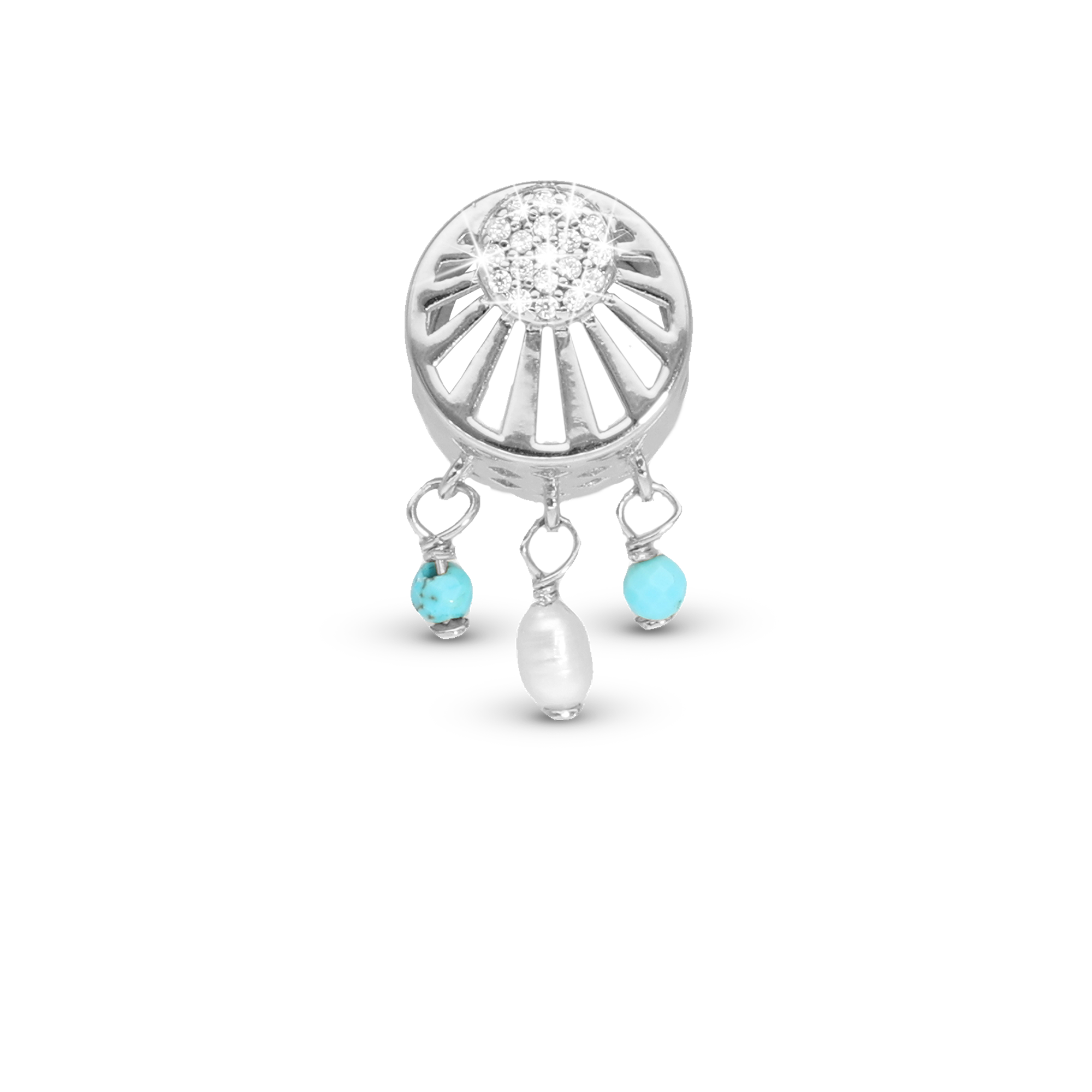Ocean Sunset Charm 6 mm for Classic Leather Bracelet - Polished Sterling Silver with 19 Cubic Zirkonia