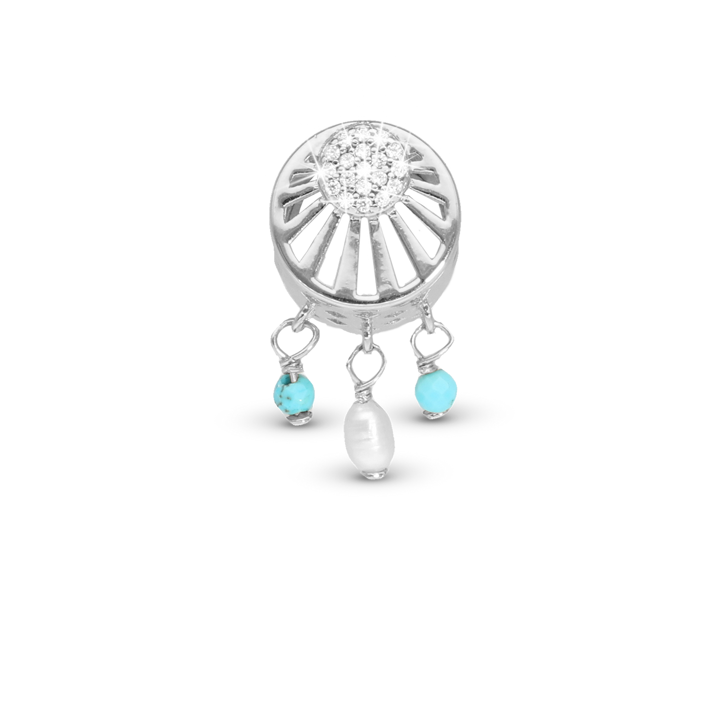 Ocean Sunset Charm 6 mm for Classic Leather Bracelet - Polished Sterling Silver with 19 Cubic Zirkonia