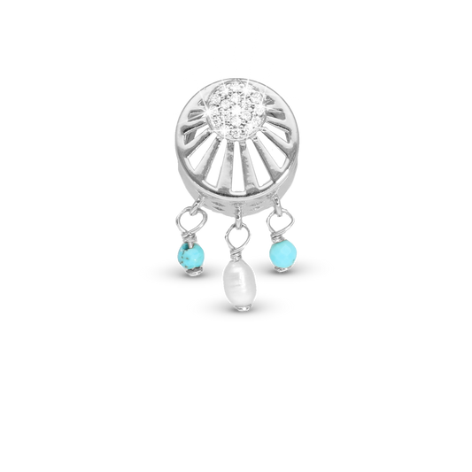 Ocean Sunset Charm 6 mm for Classic Leather Bracelet - Polished Sterling Silver with 19 Cubic Zirkonia