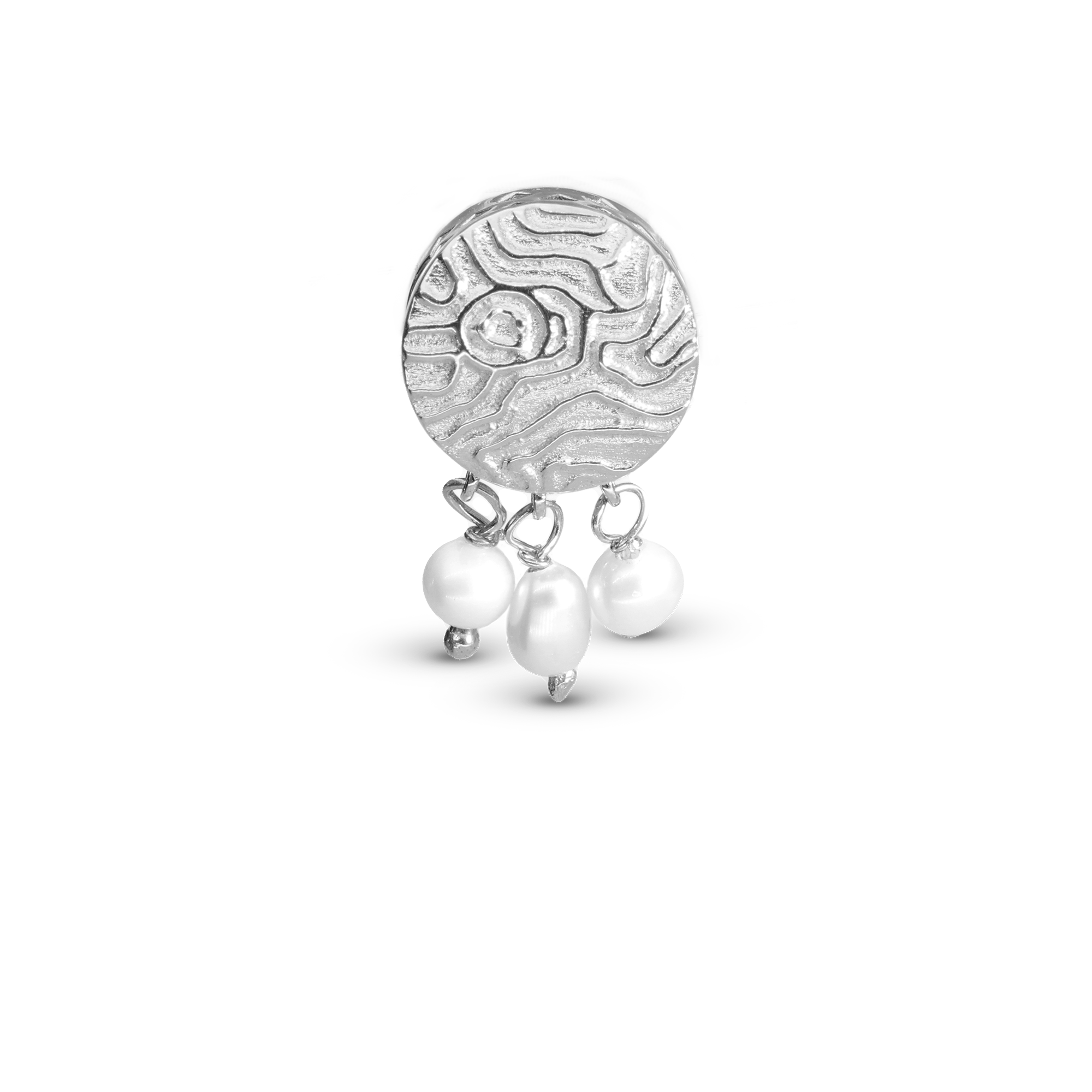 Dazzling imprint Charm 6 mm for Classic Leather Bracelet - Polished Sterling Silver with 3 white Ferskvandsperler