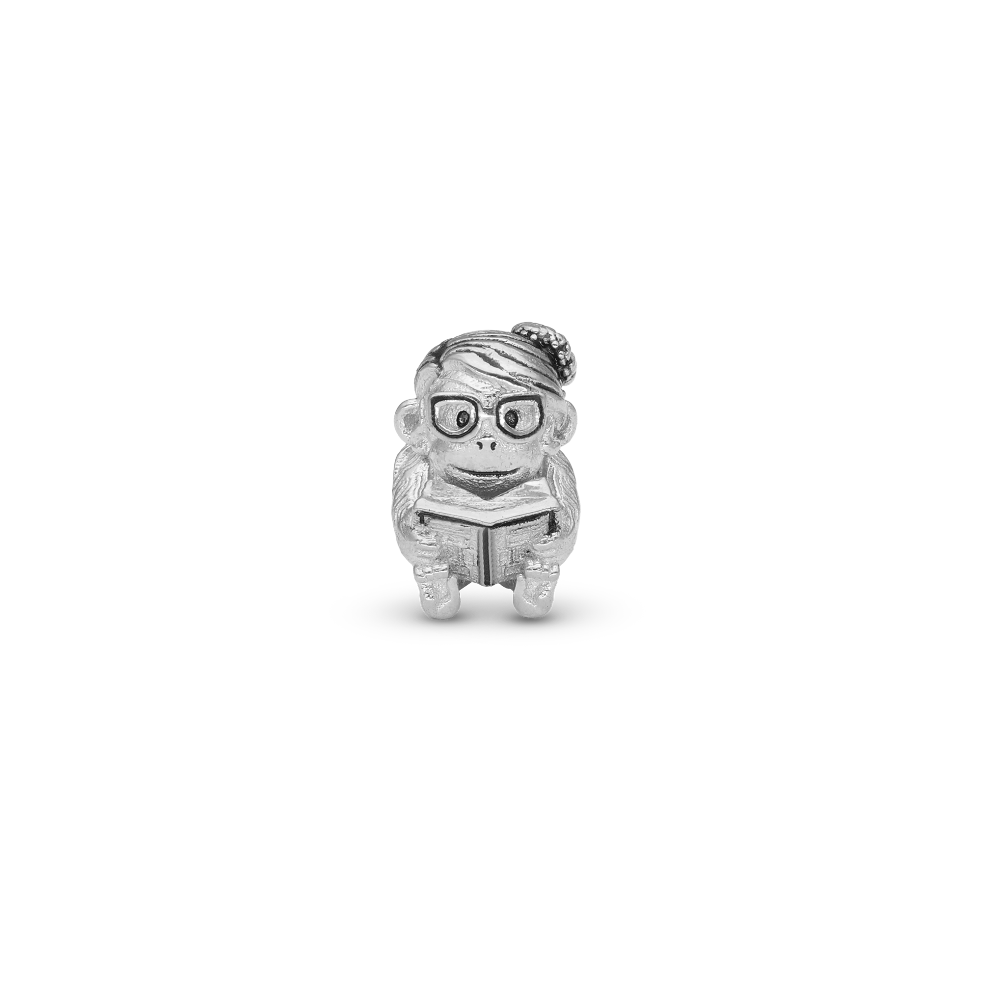 Cute monkey - Student Charm 6 mm for Classic Leather Bracelet - Polished Sterling Silver