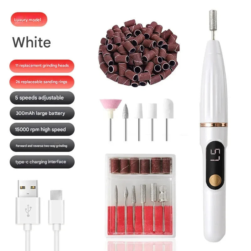 Elektrische Nagelfeile, kompaktes Nagelentfernungswerkzeug, tragbarer elektrischer Nagelknipser mit LCD-Display, elektrischer Nagelpuffer 