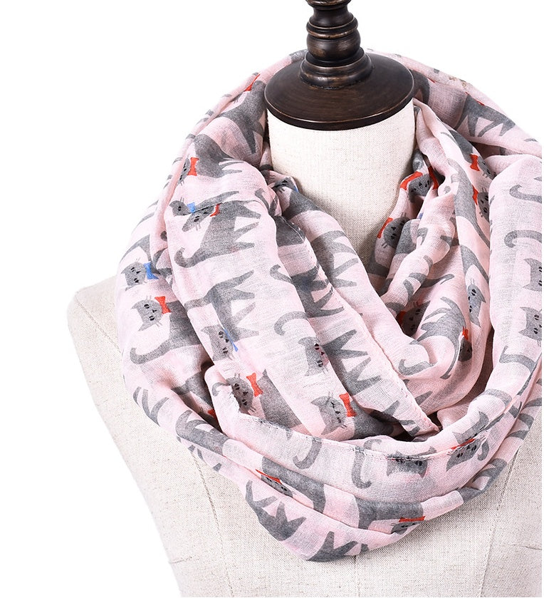 Cartoon cat print scarf cat Bali yarn scarf silk scarf art pattern to protect the heating square scarf