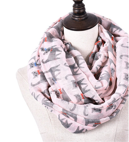 Cartoon cat print scarf cat Bali yarn scarf silk scarf art pattern to protect the heating square scarf