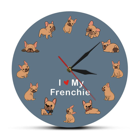 French Bulldog Printed Wall Clock Backlight. I Love My Frenchie Puppy Silent Non-ticking Clock