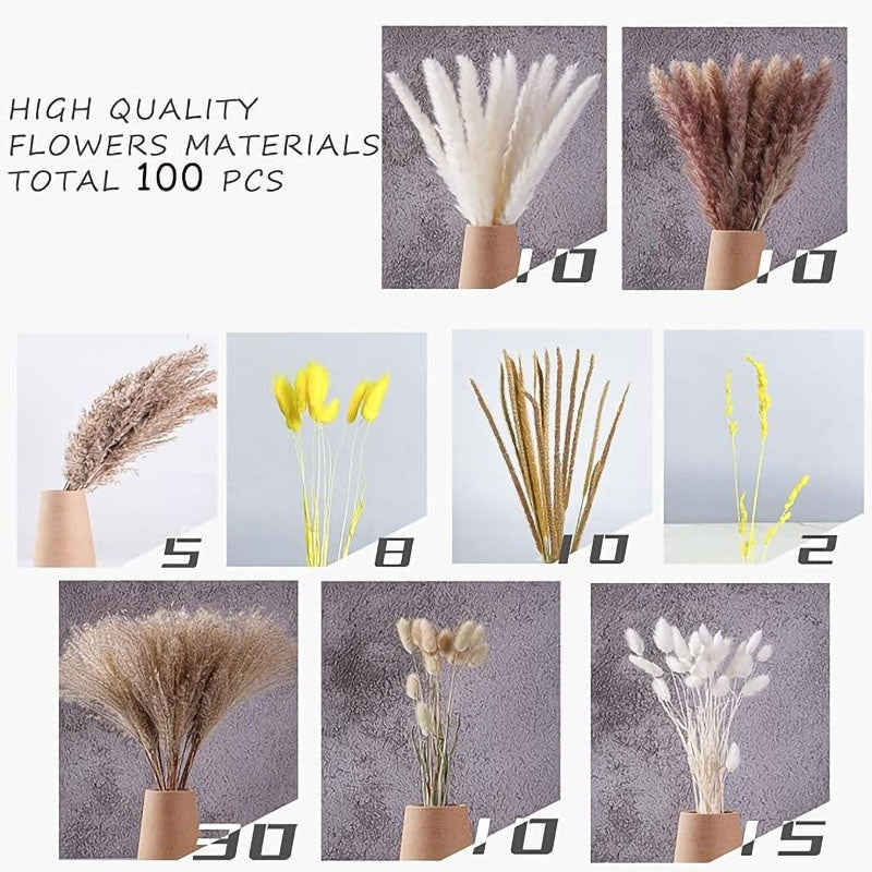 PAMPAS Bohemian Decorative Reed Rabbit Tail Grass Mix And Match Dried Flowers Bouquet