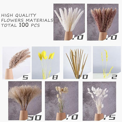 PAMPAS Bohemian Decorative Reed Rabbit Tail Grass Mix And Match Dried Flowers Bouquet