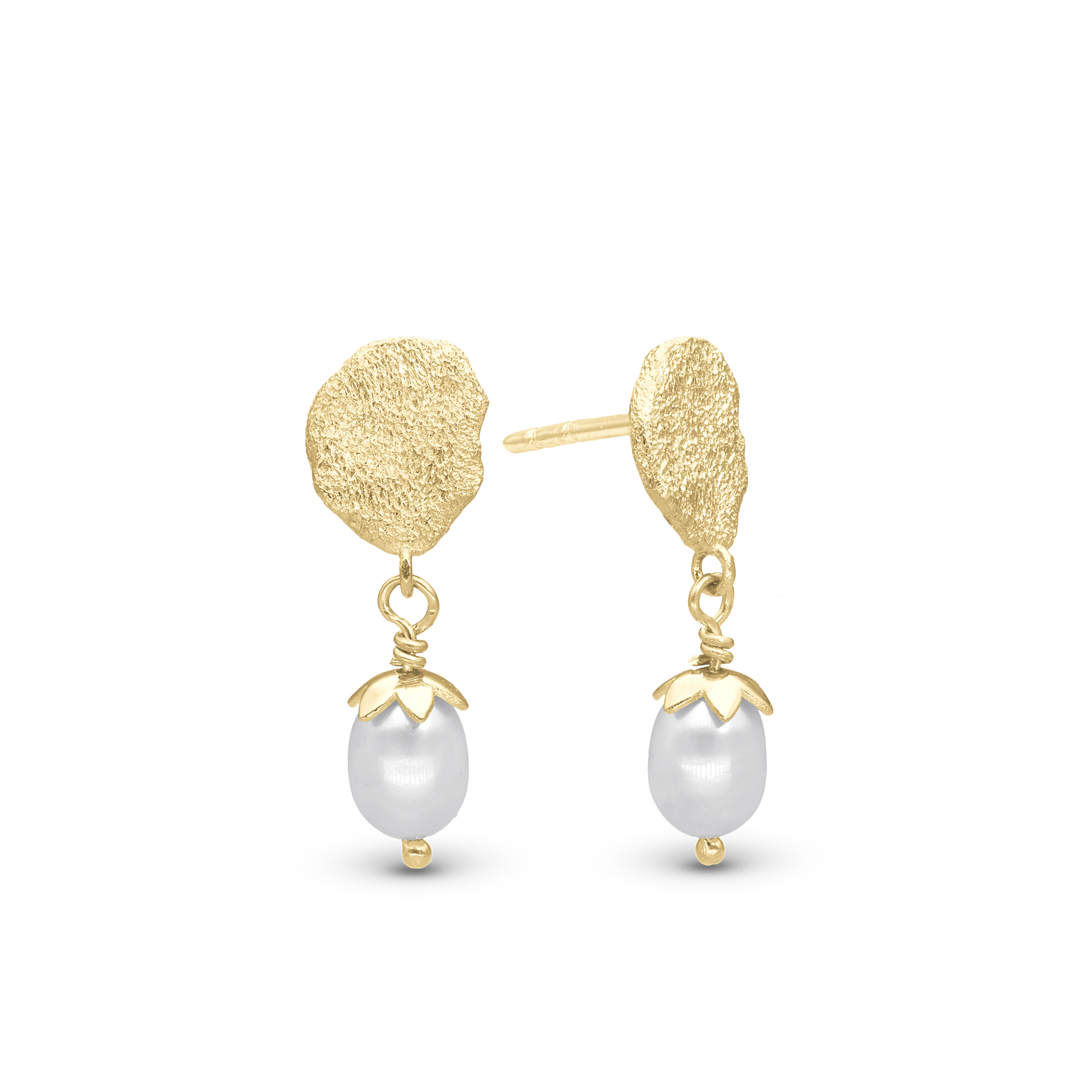 Sparkling Life Dangle Earring -  Sparkling Gold Plated Sterling Silver with 6 white Freshwater Pearls