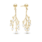 Cherry tree Dangle Earring - Polished Gold Plated Sterling Silver with 12 white Ferskvandsperler