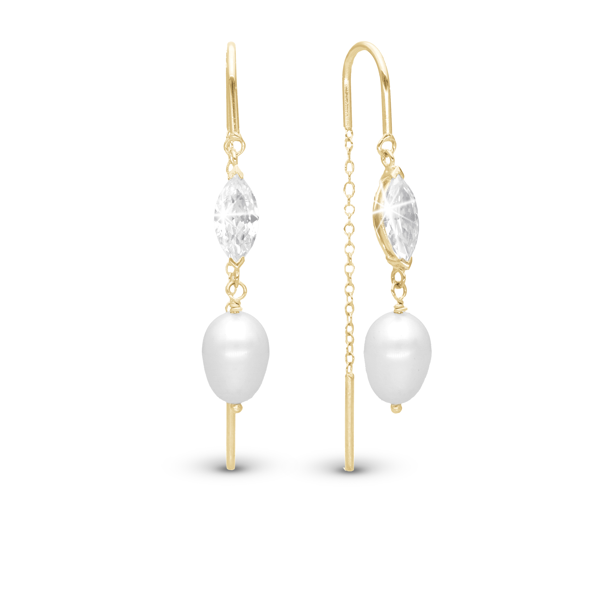 Light me up Dangle Earring - Polished Gold Plated Sterling Silver with 4 white Freshwater Pearls