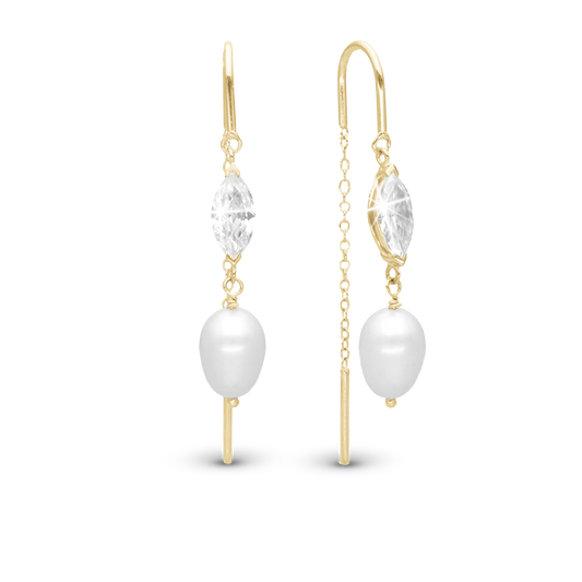 Light me up Dangle Earring - Polished Gold Plated Sterling Silver with 4 white Ferskvandsperler