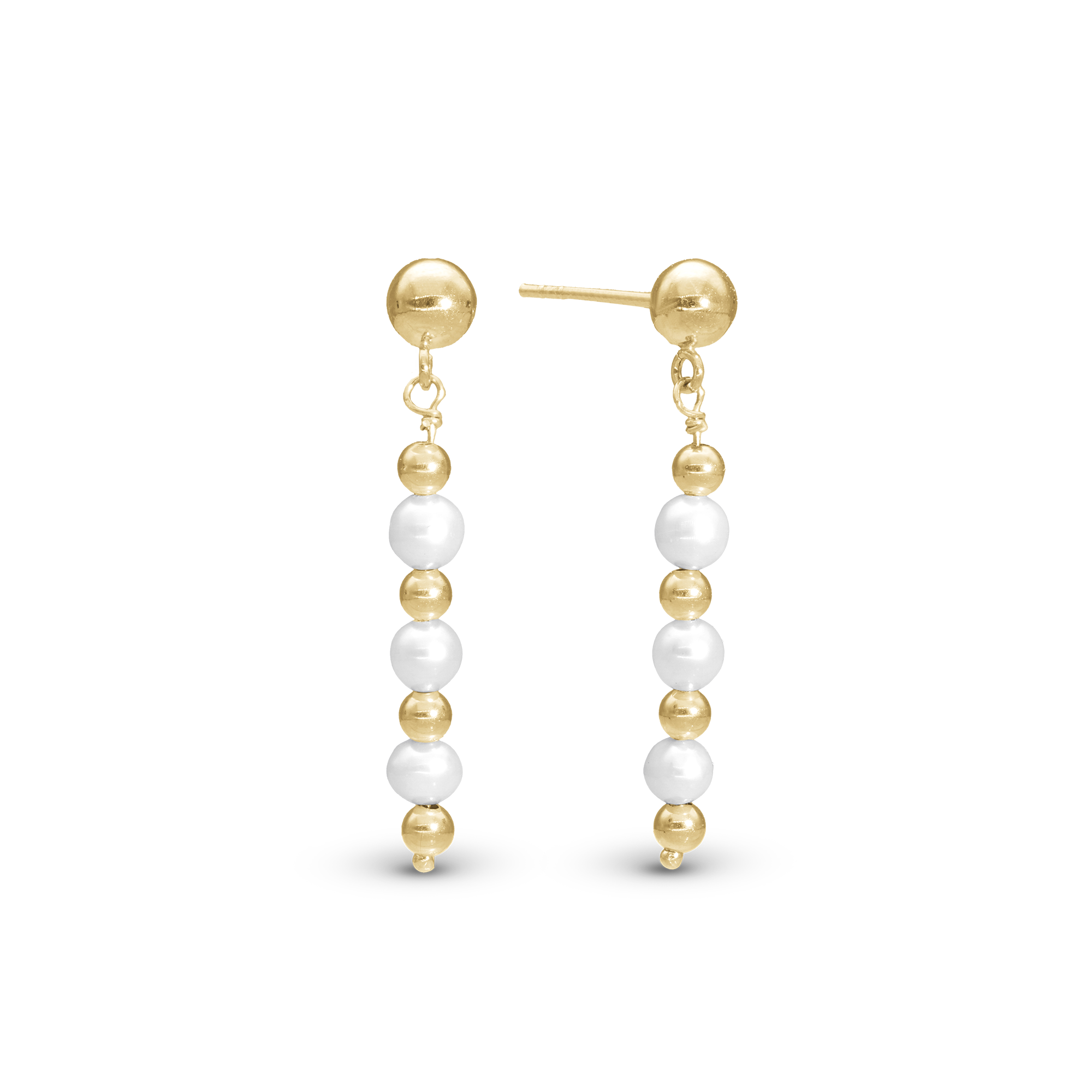 Pearl mix Dangle Earring - Polished Gold Plated Sterling Silver with 6 white Freshwater Pearls