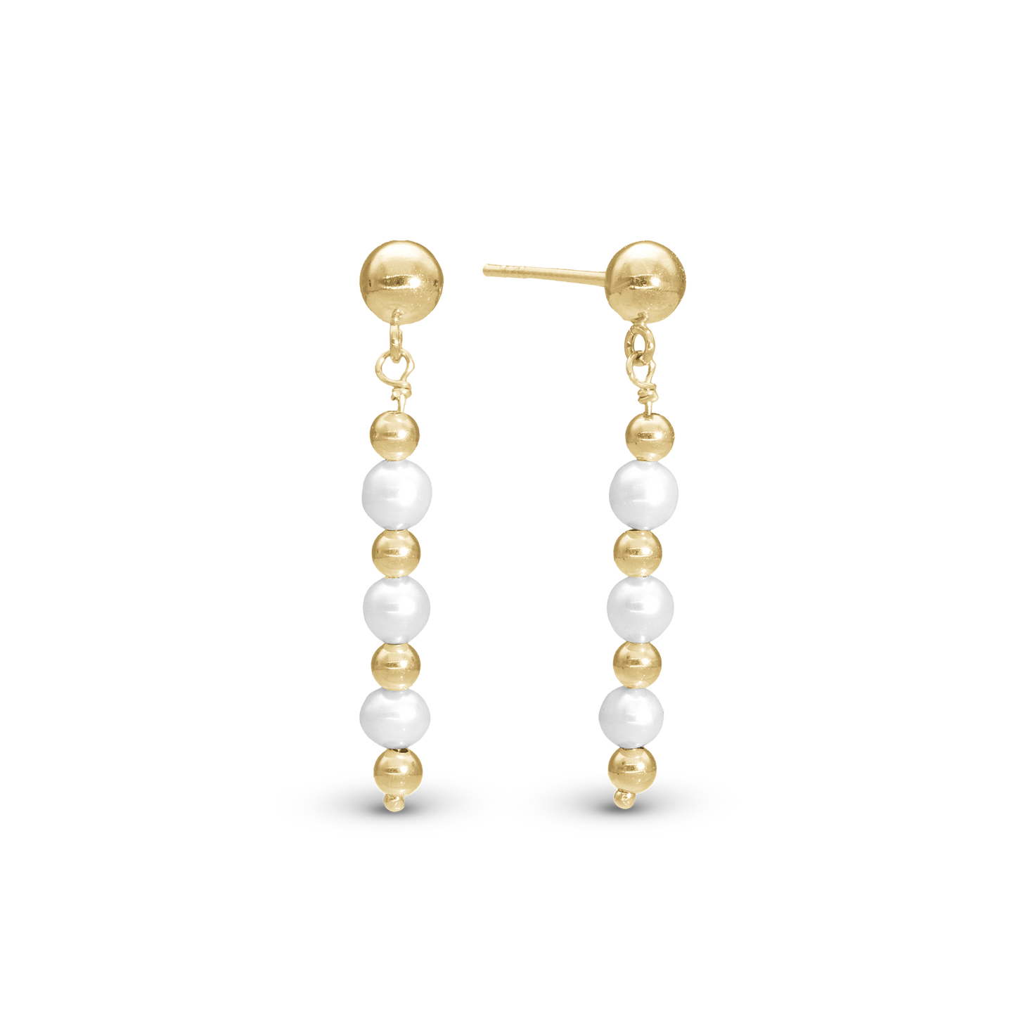 Pearl mix Dangle Earring - Polished Gold Plated Sterling Silver with 6 white Ferskvandsperler
