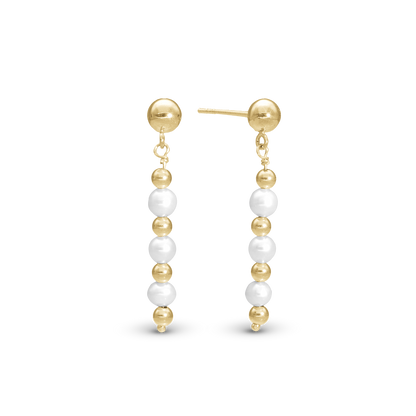 Pearl mix Dangle Earring - Polished Gold Plated Sterling Silver with 6 white Ferskvandsperler