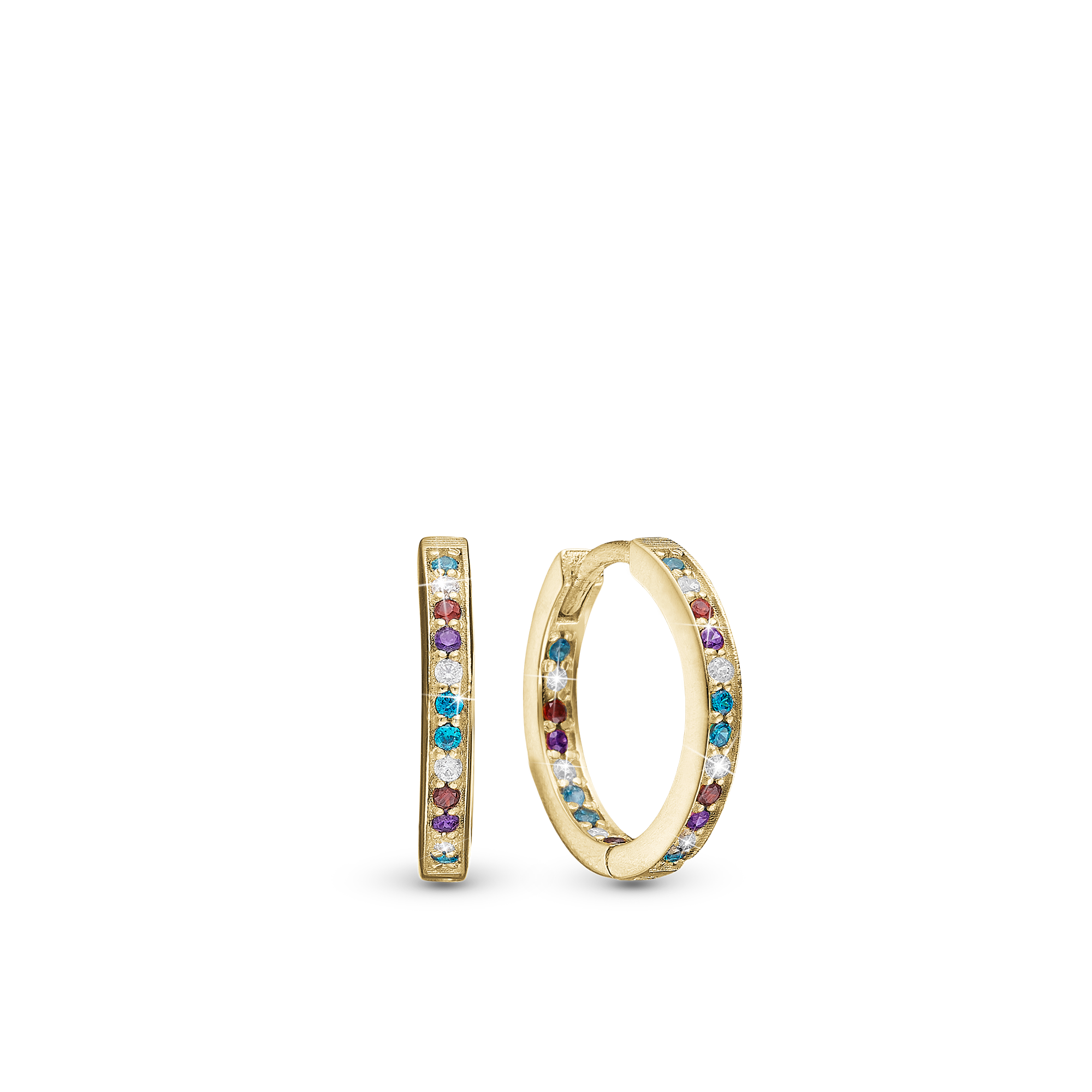 ColoWatchful World Hoops - Polished Gold Plated Sterling Silver with 42 Multi color Cubic Zirkonia