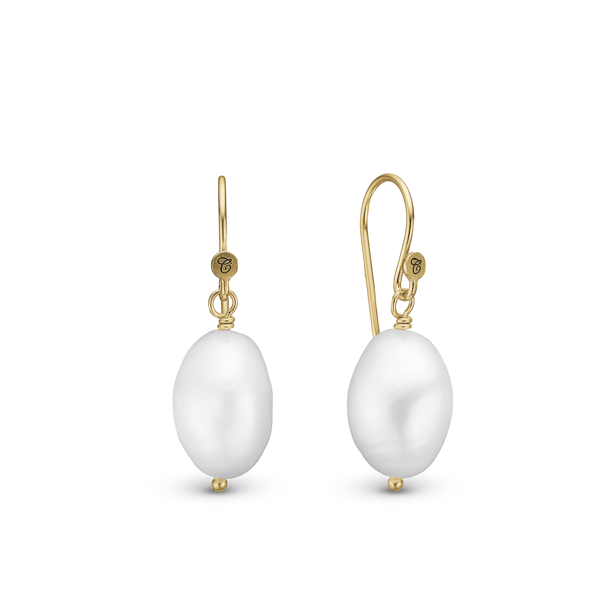 Pearl Dream Dangle Earring - Polished Gold Plated Sterling Silver with 2 white Freshwater Pearls