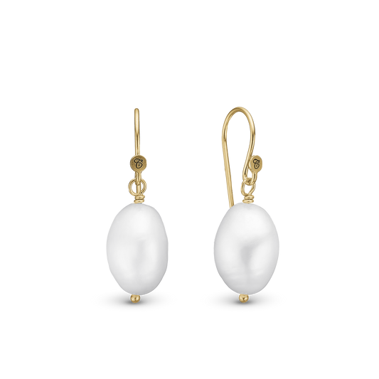 Pearl Dream Dangle Earring - Polished Gold Plated Sterling Silver with 2 white Ferskvandsperler