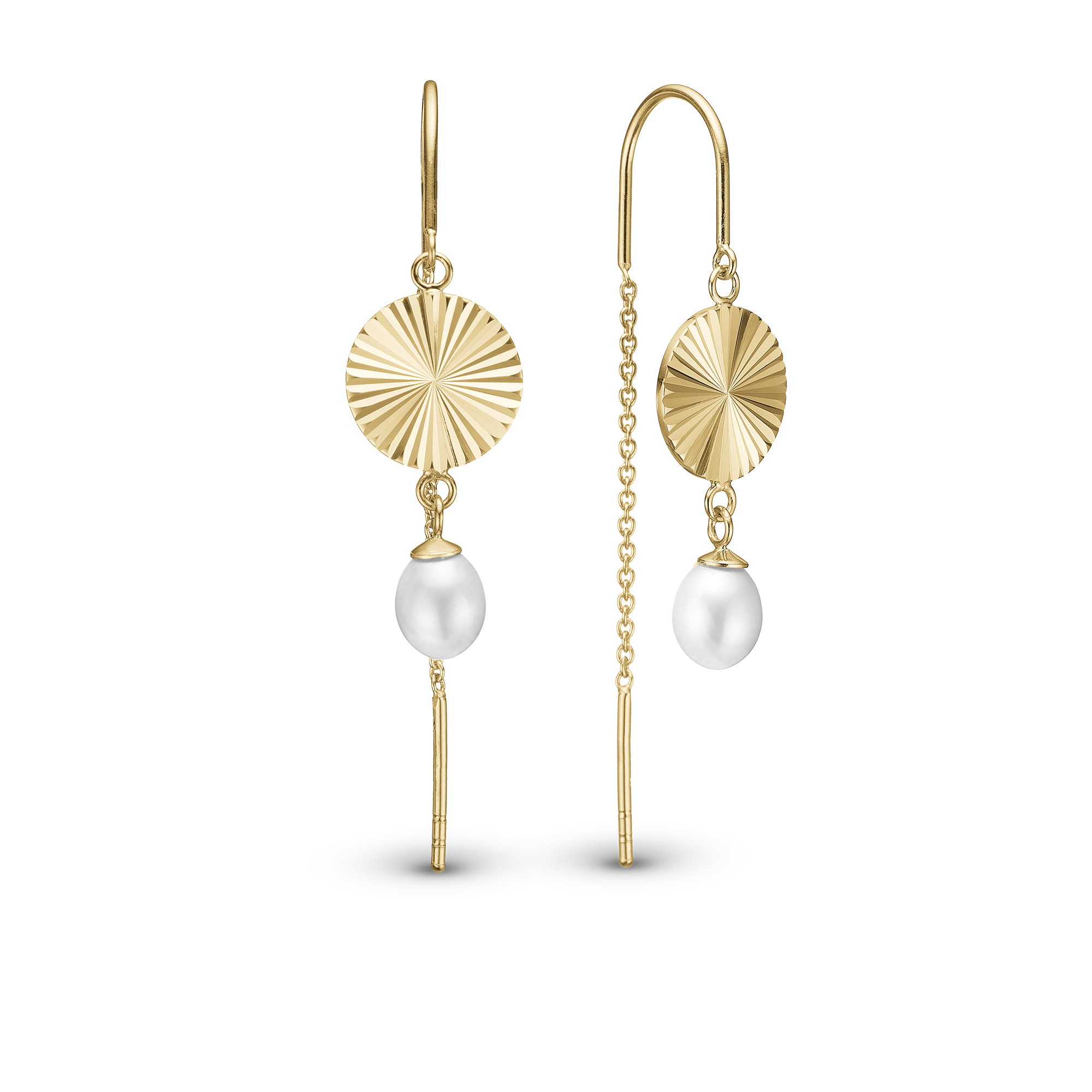 Sparkle Life Dangle Earring - Gold Plated Sterling Silver with 2 white Freshwater Pearls