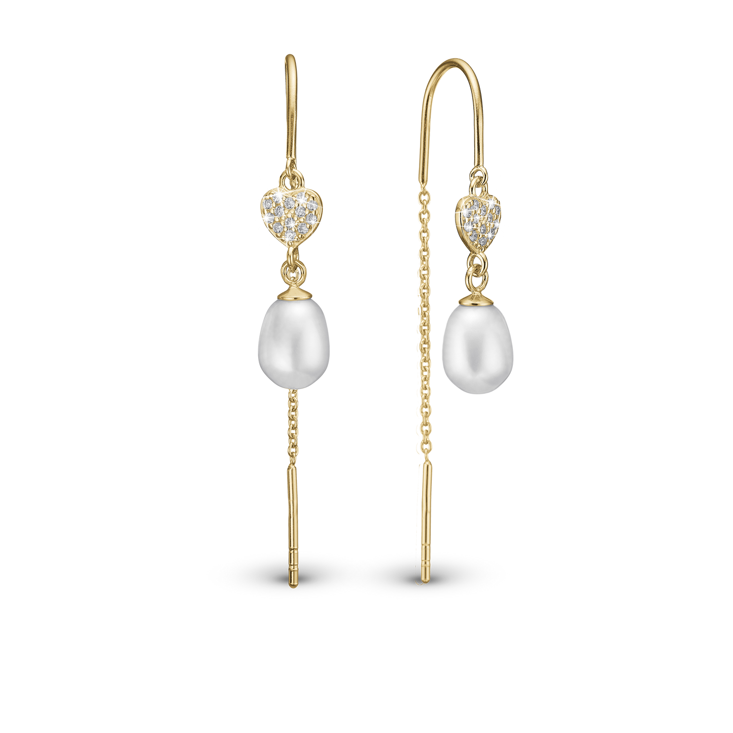 Precious Heart Dangle Earring - Gold Plated Sterling Silver with 28 white Ferskvandsperler