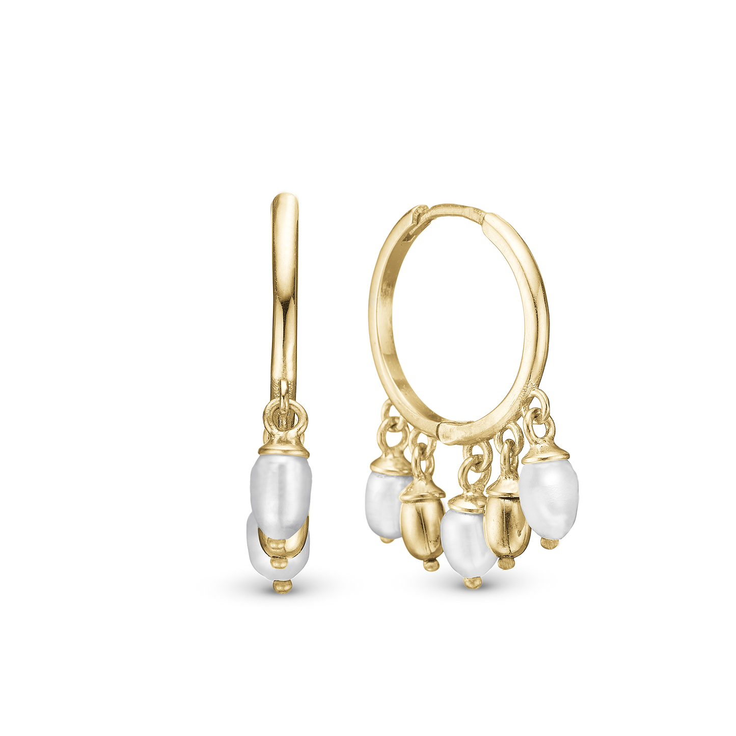 Magic Pearls Hoops - Gold Plated Sterling Silver with 6 white Ferskvandsperler