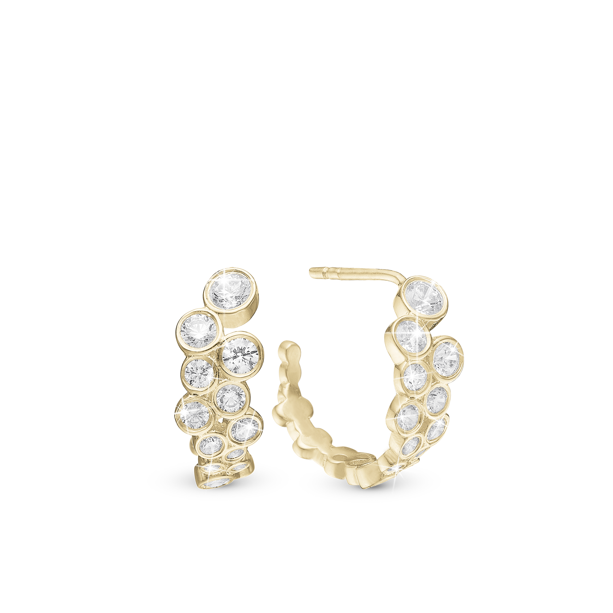 Bubbles Hoops - Gold Plated Sterling Silver with 30 white Cubic Zirkonia