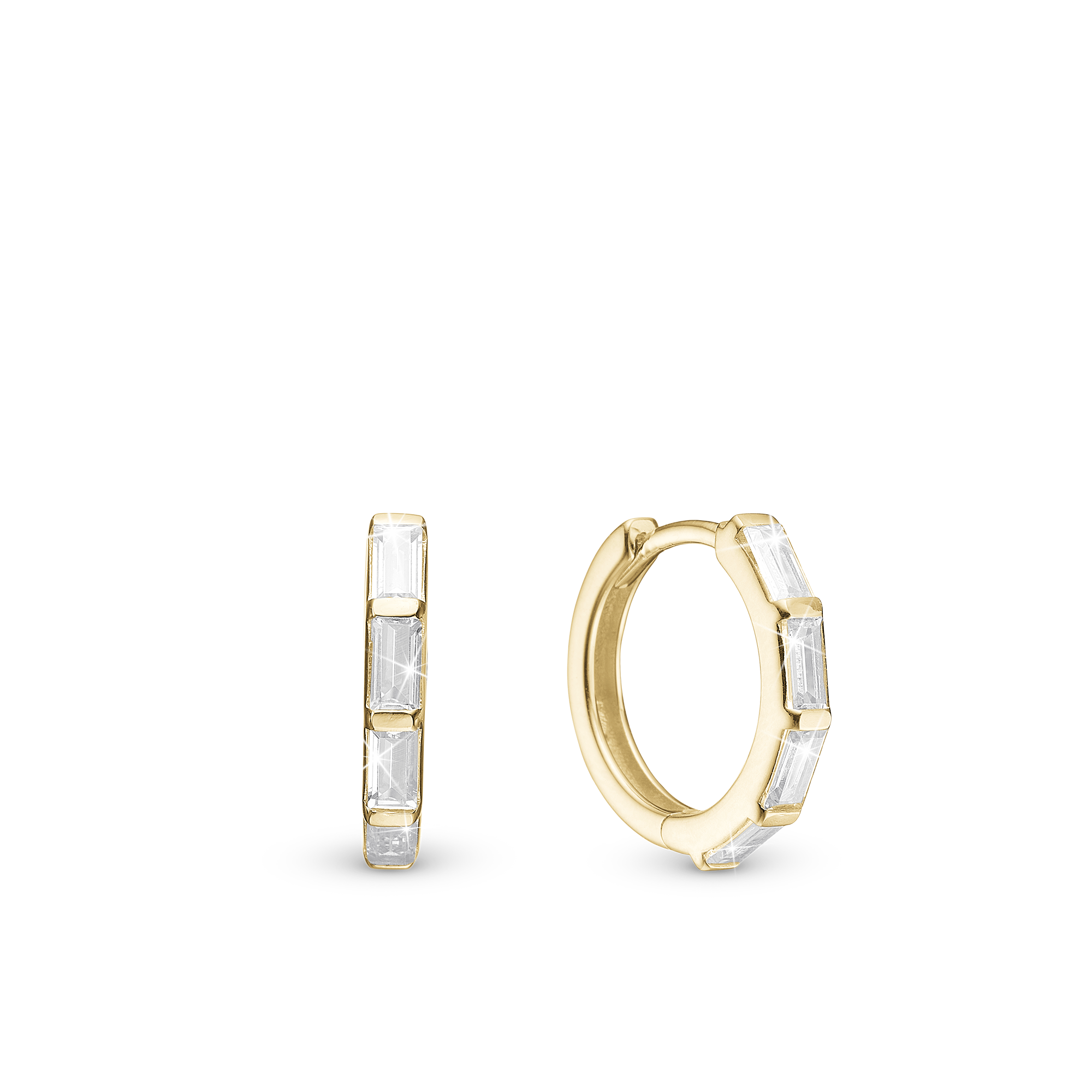 White Baguette Hoops - Gold Plated Sterling Silver with 8 white Cubic Zirkonia