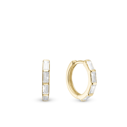 White Baguette Hoops - Gold Plated Sterling Silver with 8 white Cubic Zirkonia