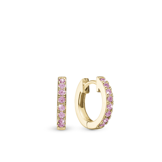 Pink Circles Hoops - Gold Plated Sterling Silver with 16 Pinke Cubic Zirkonia