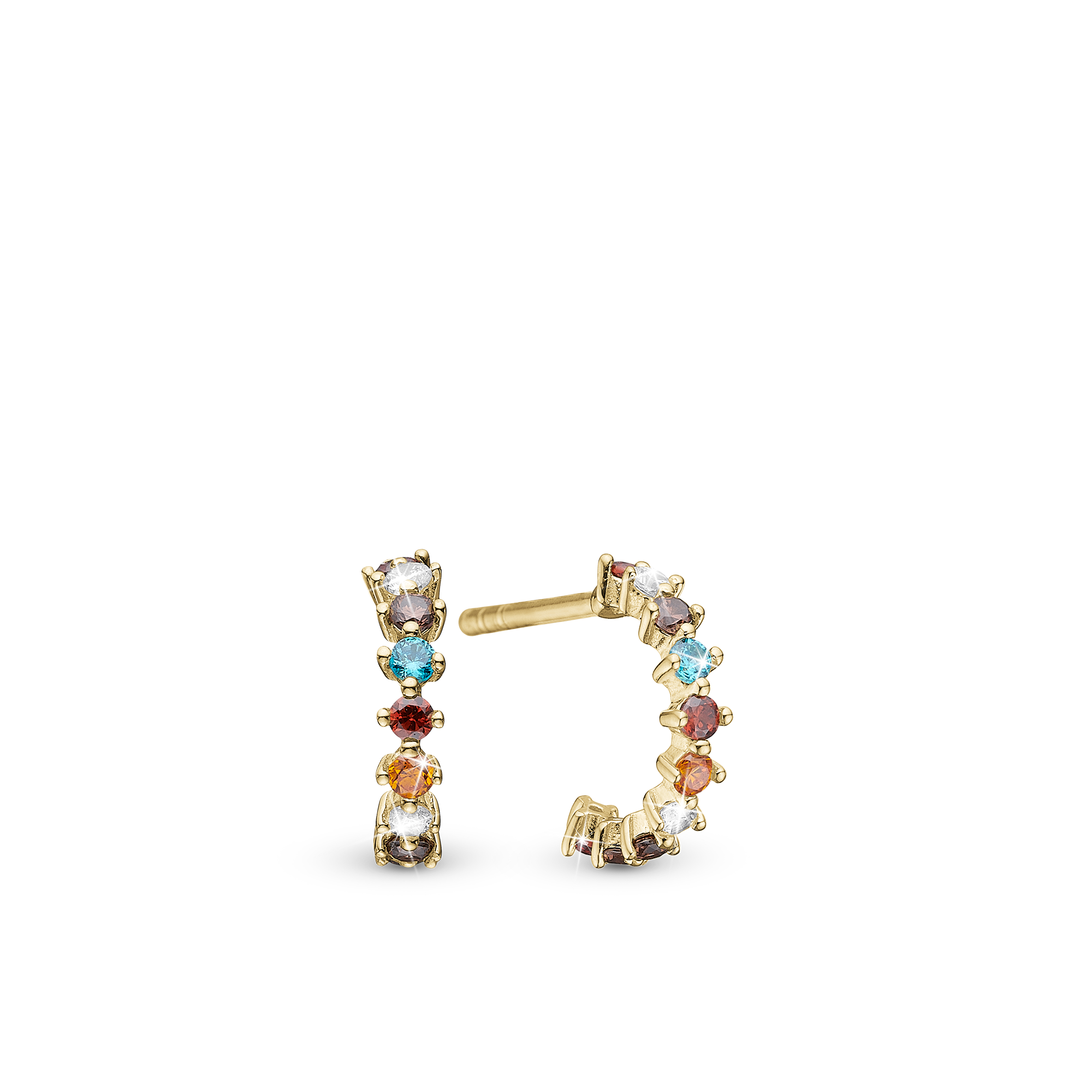 Rainbow creole Hoops - Gold Plated Sterling Silver with 16 Multi color Cubic Zirkonia