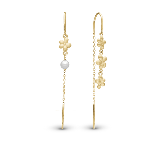Graceful Flowers Dangle Earring - Matte Gold Plated Sterling Silver with 1 Ferskvandsperle