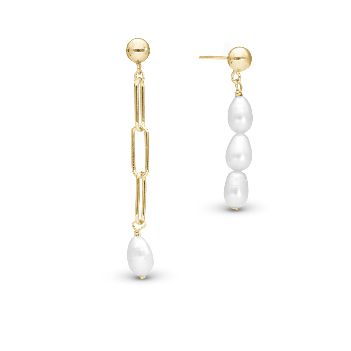 Playful Pearls Dangle Earring - Polished Gold Plated Sterling Silver with 4 white Ferskvandsperler