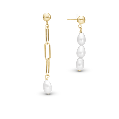 Playful Pearls Dangle Earring - Polished Gold Plated Sterling Silver with 4 white Ferskvandsperler