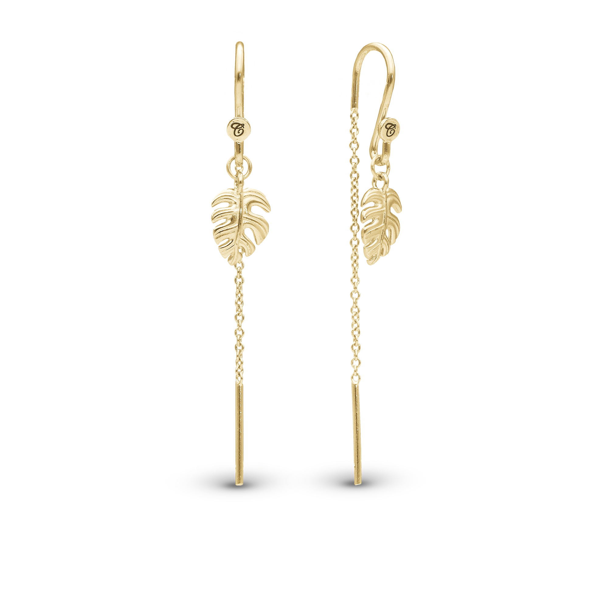 Long Rainforest Dangle Earring - Polished Gold Plated Sterling Silver