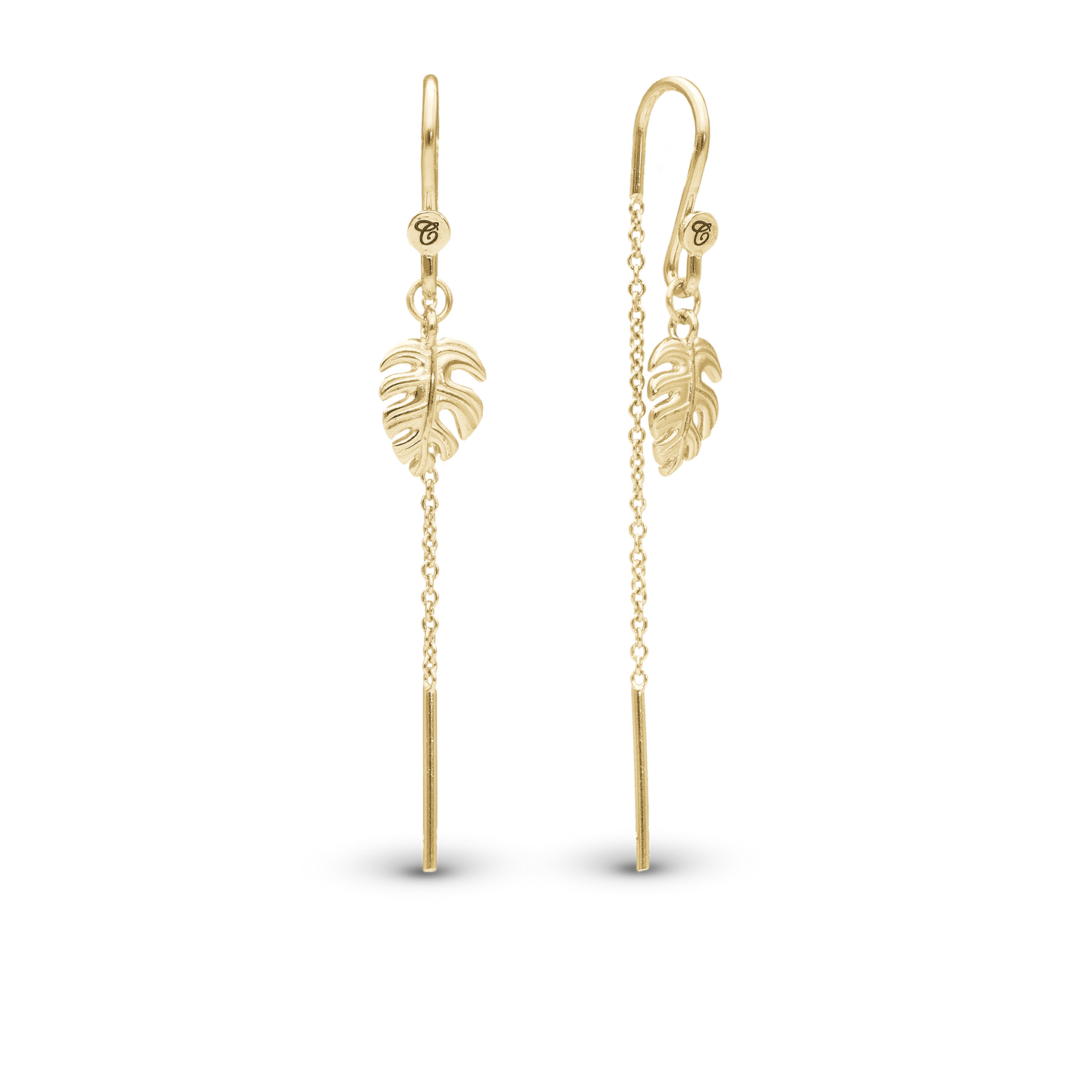 Long Rainforest Dangle Earring - Polished Gold Plated Sterling Silver