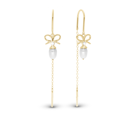 Celebrate Dangle Earring - Polished Gold Plated Sterling Silver with 2 white Cubic Zirkonia