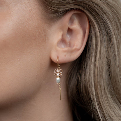 Celebrate Dangle Earring - Polished Gold Plated Sterling Silver with 2 white Cubic Zirkonia