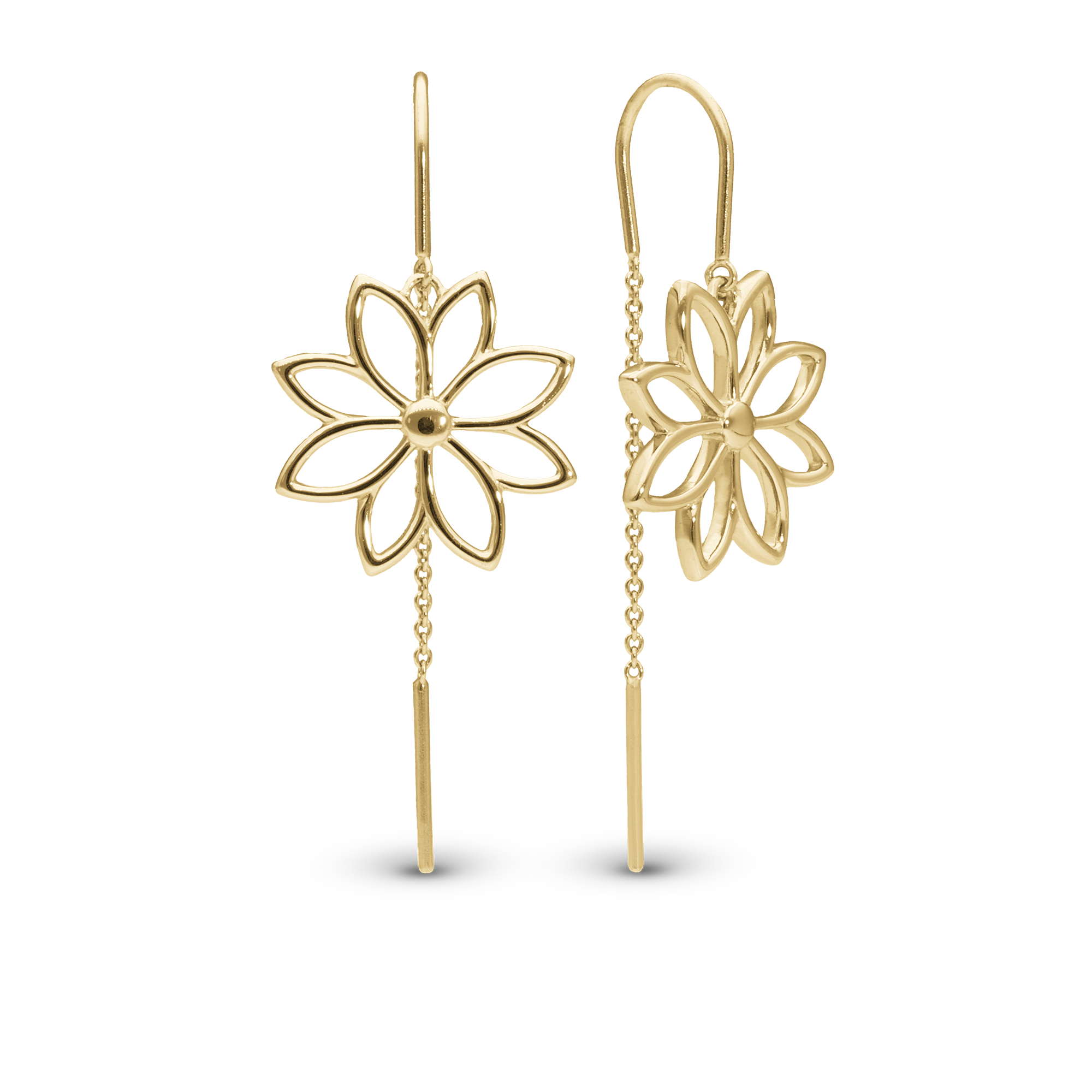 Simple Flower Dangle Earring - Polished Gold Plated Sterling Silver