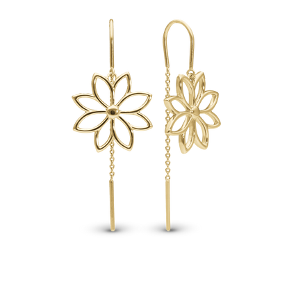 Simple Flower Dangle Earring - Polished Gold Plated Sterling Silver