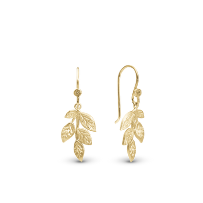 Leaf Beauty Dangle Earring - Brushed Gold Plated Sterling Silver