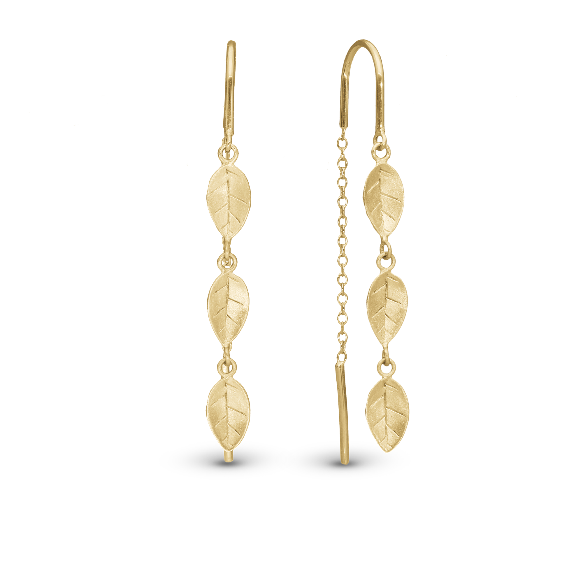 Leafs Dangle Earring - Brushed Gold Plated Sterling Silver