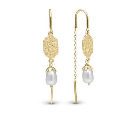 Sparkling Life Dangle Earring - Glitrende Gold Plated Sterling Silver with 2 white Ferskvandsperler